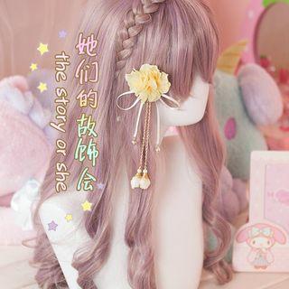 Flower-accent Fringed Hair Clip Yellow - One Size