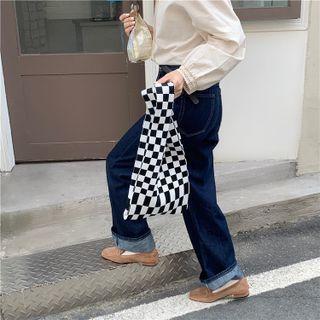 Checkerboard Knit Shopper Bag