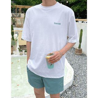 Elbow-sleeve Letter Graphic Print T-shirt