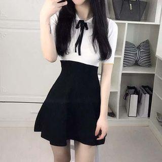 Bow Mock Two-piece Short-sleeve A-line Dress