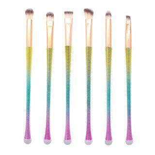 Set Of 6: Dual Head Eye Makeup Brush Set Of 6 - Gradient - Yellow & Blue & Pink - One Size