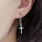 Cross Drop 925 Sterling Silver Earring 1 Pair - Cross - One Size