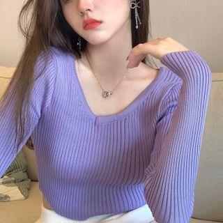 Long-sleeve Ribbed Crop Knit Top