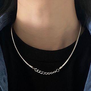 Chained Stainless Steel Necklace 1pc - Silver - One Size