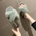 Fluffy Cross Strap Slide Sandals