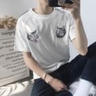 Short-sleeve Cat Embroidered T-shirt