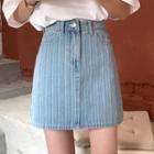 Striped Denim Mini A-line Skirt