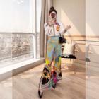 Set: Long-sleeve Printed Chiffon Shirt + Wide-leg Pants