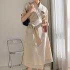 Short-sleeve Wrap Midi Dress Almond - One Size