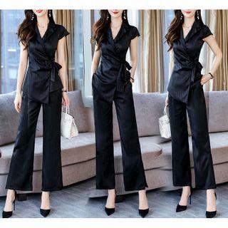 Set: Cap-sleeve Shirt + Dress Pants