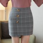 Buttoned Check Mini Skirt
