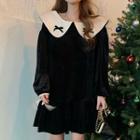 Long-sleeve Bow Detail Collared Dress Black - One Size