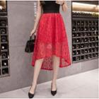 Lace Overlay Midi High-low Skirt