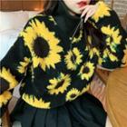 Sunflower Patterned Half-zip Fleece Top