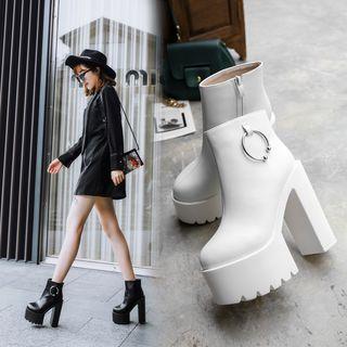 Faux Leather Platform Chunky Heel Ankle Boots