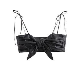 Ribbon Faux Leather Crop Camisole Top