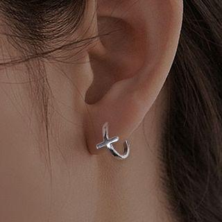 Cross Alloy Hoop Earring 1 Pair - Silver - One Size
