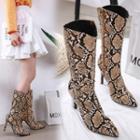 Faux Leather Snakeskin Print Stiletto Mid-calf Boots