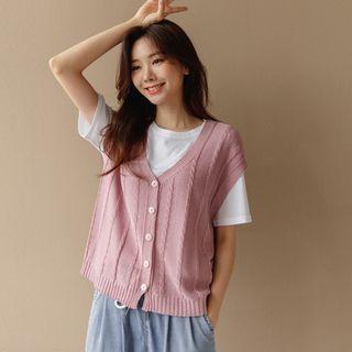 Sleeveless Drop-shoulder Knit Cardigan