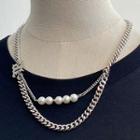 Faux Pearl Chain Layered Necklace White - One Size