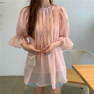 Puff-sleeve Chiffon Blouse + Camisole