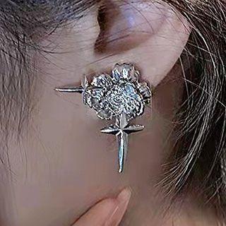 Flower Cross Alloy Earring 1 Pair - Earring - Flower - Silver - One Size