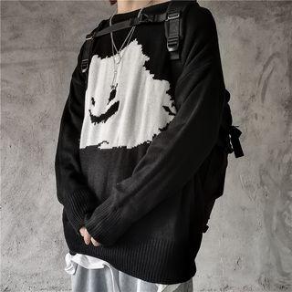 Cartoon Jacquard Knit Top Black - One Size