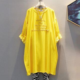 Elbow-sleeve Letter Sequined T-shirt Dress