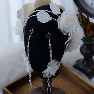 Set : Wedding Leaf Headband + Dangle Earring Headband - White - One Size / 1 Pair - Earrings - White - One Size