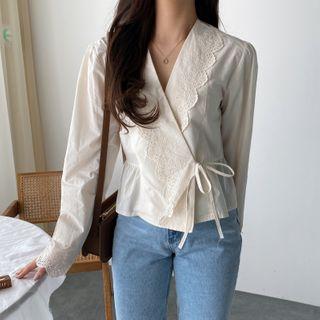 Perforated-detail Wrap-front Blouse