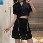 Short-sleeve Crop Shirt / Chained Mini Skirt
