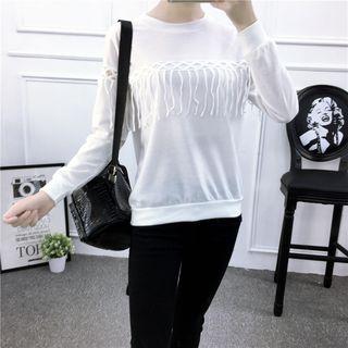 Plain Fringed Long-sleeve T-shirt