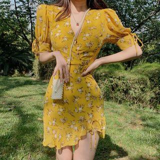 Ruffled-trim Floral Mini Dress