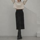 Fluffy Knit Midi Pencil Skirt Black - One Size