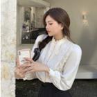 Lace Long-sleeve Blouse Beige - One Size