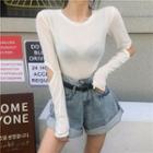 Long-sleeve Cutout Sleeve Plain Tee