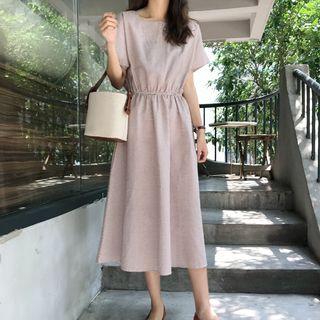 Square Neck Gingham A-line Midi Dress