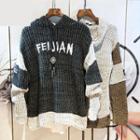 Letter Embroidered Color Panel Hooded Sweater