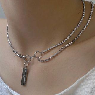 Asymmetric Layered Rhinestone Choker E119 - Silver - One Size