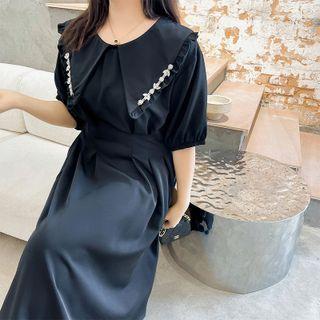 Rhinestone Collar Midi A-line Dress