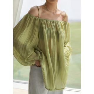 Long-sleeve Cold Shoulder Satin Top