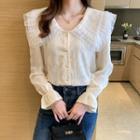 Bell-sleeve Collared Crinkle Blouse