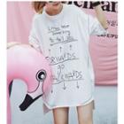 Lettering Elbow Sleeve T-shirt Tunic