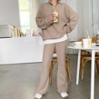 High-neck Anorak & Boot-cut Pants Fleece Set