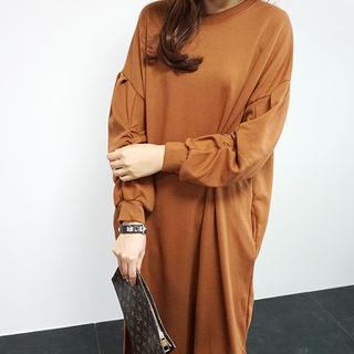 Shirred-sleeve Long T-shirt Dress