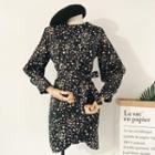 Floral Print Long-sleeve Tie-waist Sheath Dress