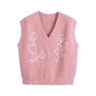 V-neck Flower Embroidered Sweater Vest