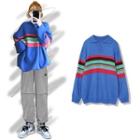 Striped Polo Sweatshirt Blue - One Size