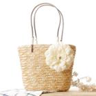 Flower Accent Woven Tote