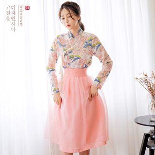 Modern Hanbok Floral & Peach Skirt 3 Pieces Set